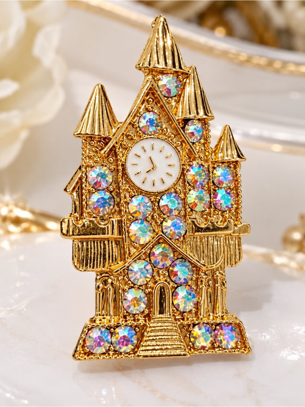 Gold at Castle Wall Accent with Iridescent Crystal Accentshh